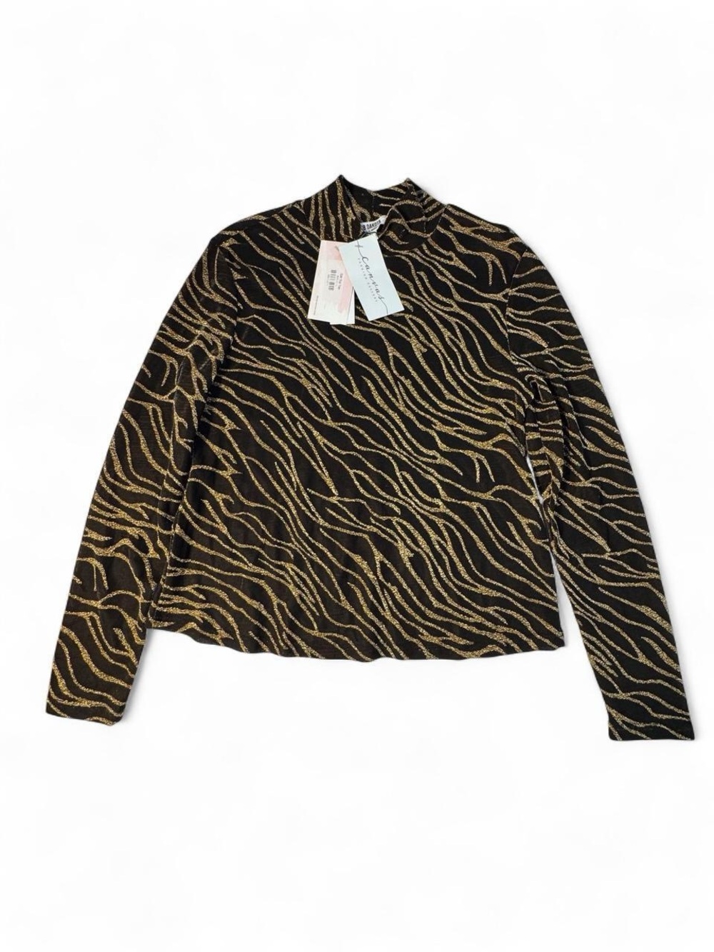 BB Dakota Gilt Trip Top Size L Black Gold Metallic Long Sleeve Y2K Edgy Chic